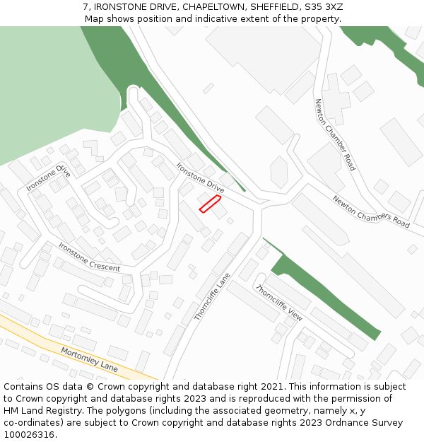 7, IRONSTONE DRIVE, CHAPELTOWN, SHEFFIELD, S35 3XZ: Location map and indicative extent of plot