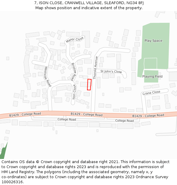 7, ISON CLOSE, CRANWELL VILLAGE, SLEAFORD, NG34 8FJ: Location map and indicative extent of plot