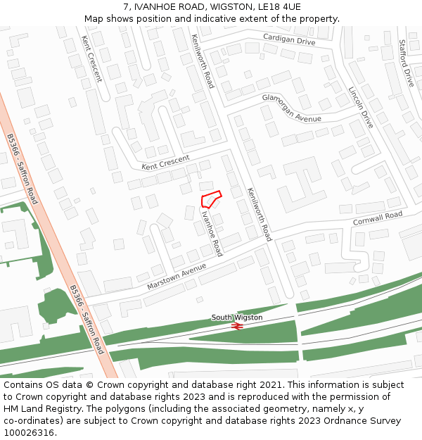 7, IVANHOE ROAD, WIGSTON, LE18 4UE: Location map and indicative extent of plot