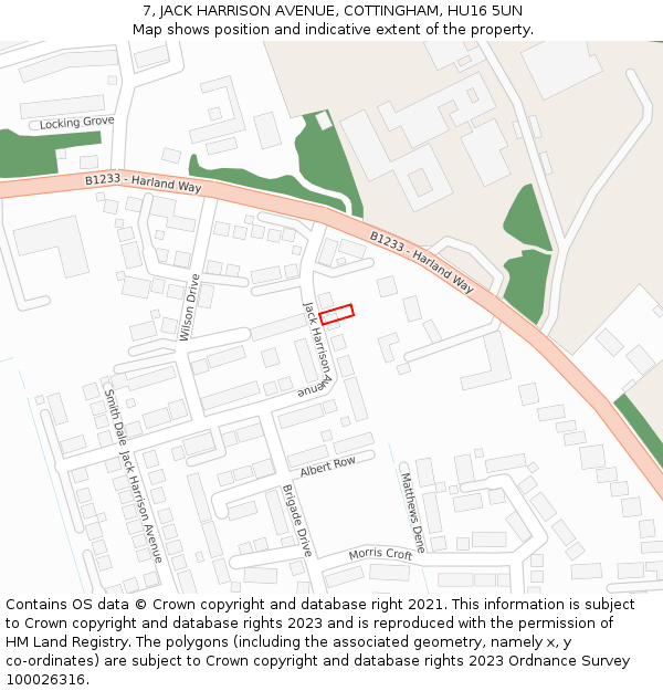 7, JACK HARRISON AVENUE, COTTINGHAM, HU16 5UN: Location map and indicative extent of plot