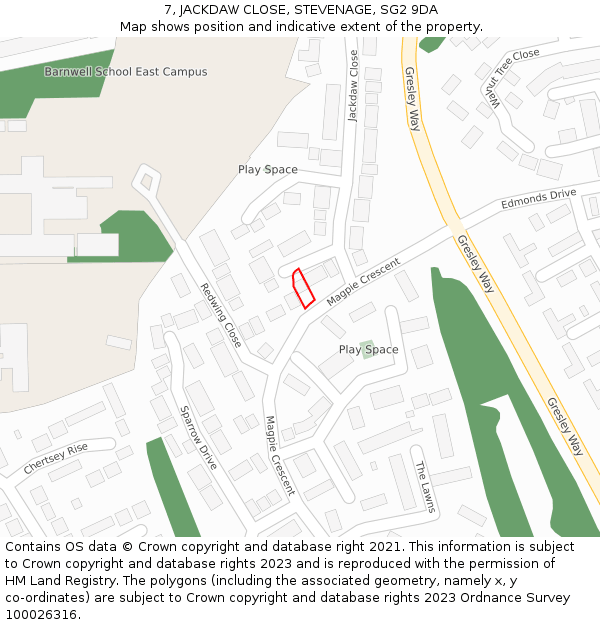 7, JACKDAW CLOSE, STEVENAGE, SG2 9DA: Location map and indicative extent of plot