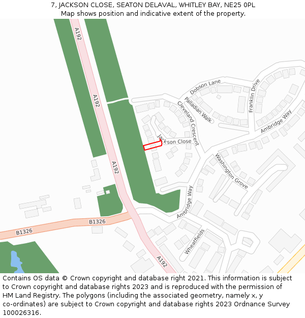 7, JACKSON CLOSE, SEATON DELAVAL, WHITLEY BAY, NE25 0PL: Location map and indicative extent of plot