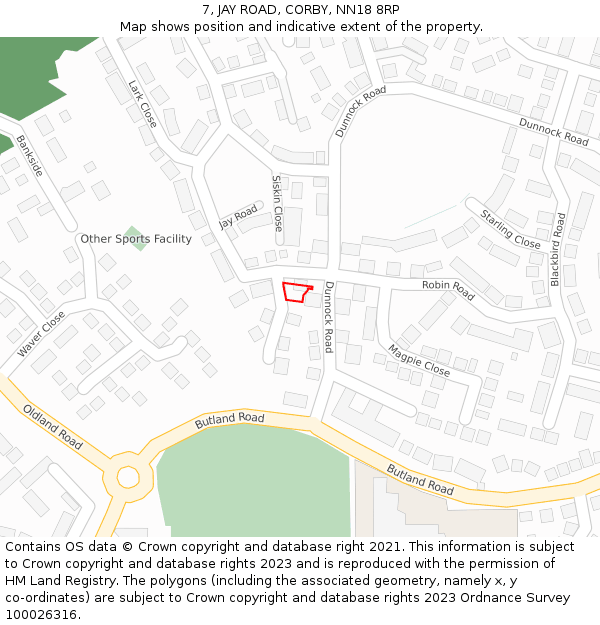 7, JAY ROAD, CORBY, NN18 8RP: Location map and indicative extent of plot