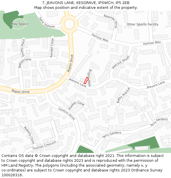 7, JEAVONS LANE, KESGRAVE, IPSWICH, IP5 2EB: Location map and indicative extent of plot