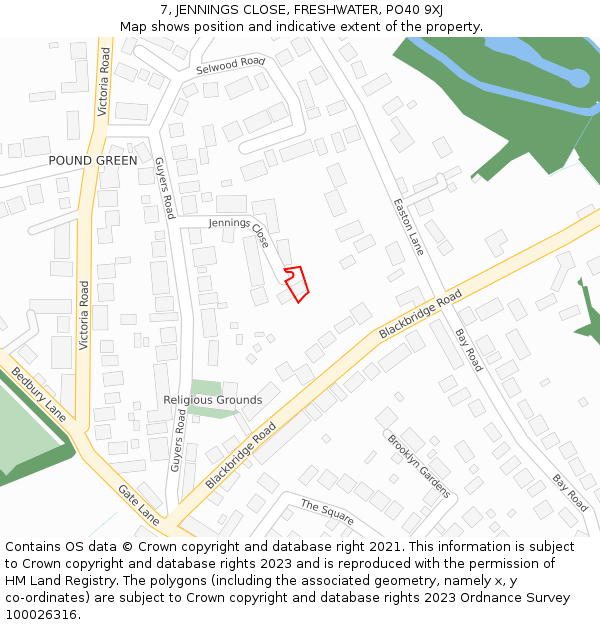 7, JENNINGS CLOSE, FRESHWATER, PO40 9XJ: Location map and indicative extent of plot