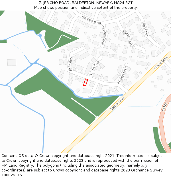 7, JERICHO ROAD, BALDERTON, NEWARK, NG24 3GT: Location map and indicative extent of plot