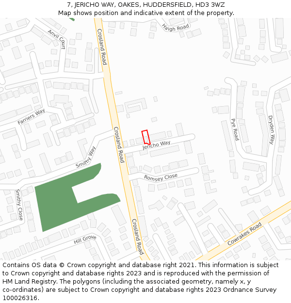 7, JERICHO WAY, OAKES, HUDDERSFIELD, HD3 3WZ: Location map and indicative extent of plot