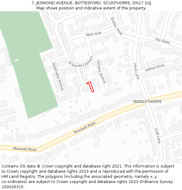 7, JESMOND AVENUE, BOTTESFORD, SCUNTHORPE, DN17 2GJ: Location map and indicative extent of plot