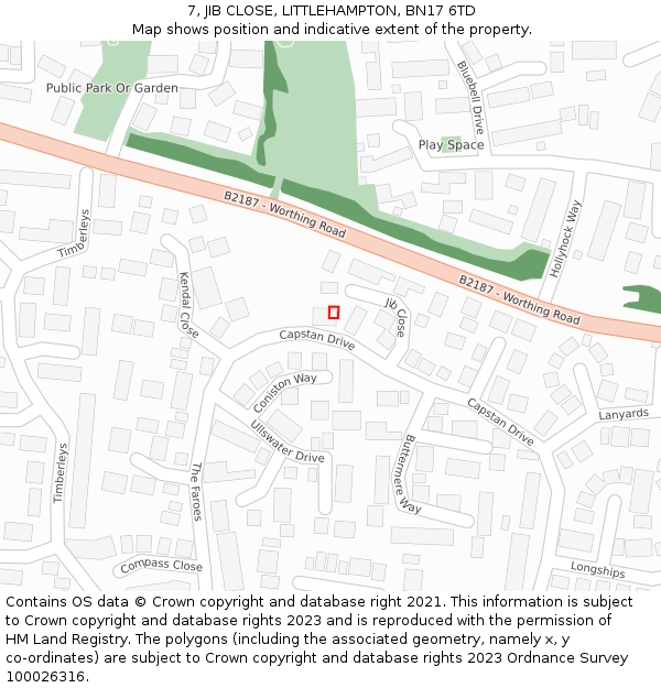 7, JIB CLOSE, LITTLEHAMPTON, BN17 6TD: Location map and indicative extent of plot