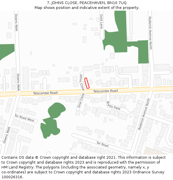 7, JOHNS CLOSE, PEACEHAVEN, BN10 7UQ: Location map and indicative extent of plot