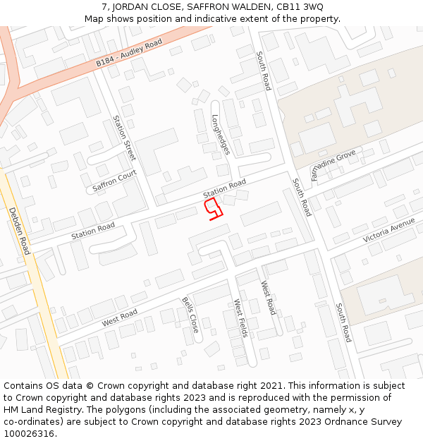 7, JORDAN CLOSE, SAFFRON WALDEN, CB11 3WQ: Location map and indicative extent of plot