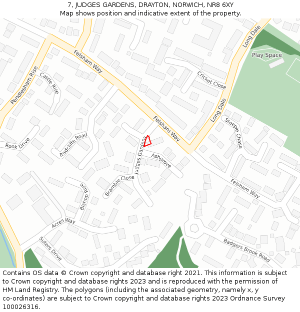 7, JUDGES GARDENS, DRAYTON, NORWICH, NR8 6XY: Location map and indicative extent of plot