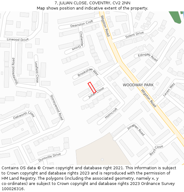 7, JULIAN CLOSE, COVENTRY, CV2 2NN: Location map and indicative extent of plot