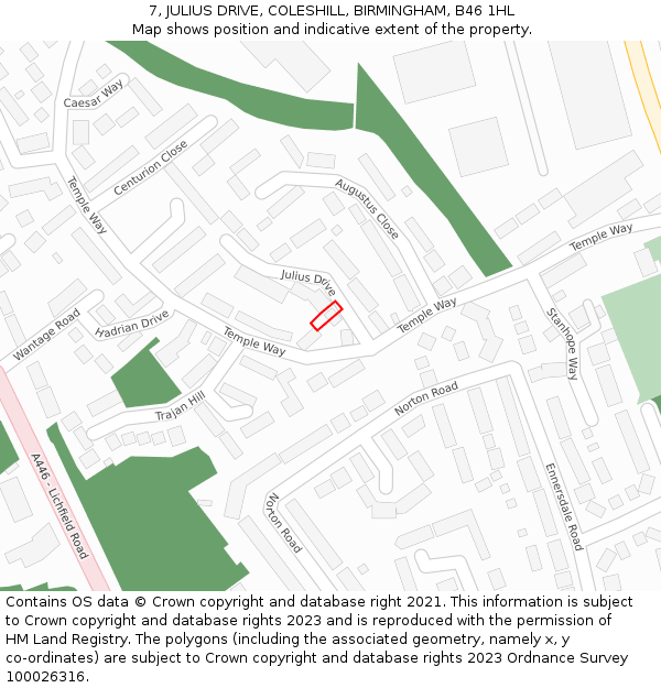 7, JULIUS DRIVE, COLESHILL, BIRMINGHAM, B46 1HL: Location map and indicative extent of plot