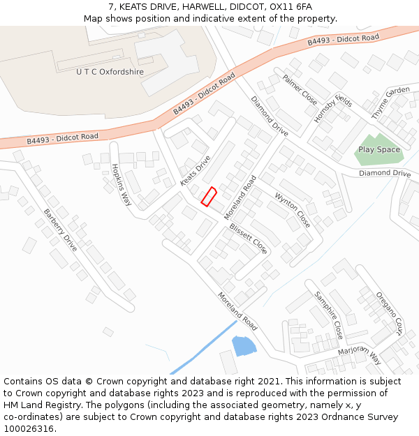 7, KEATS DRIVE, HARWELL, DIDCOT, OX11 6FA: Location map and indicative extent of plot