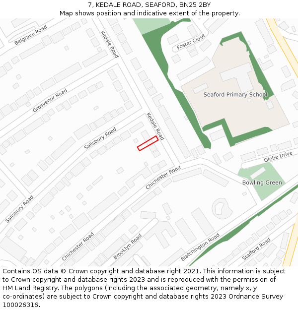 7, KEDALE ROAD, SEAFORD, BN25 2BY: Location map and indicative extent of plot