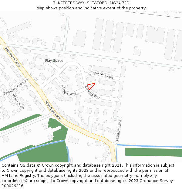 7, KEEPERS WAY, SLEAFORD, NG34 7FD: Location map and indicative extent of plot