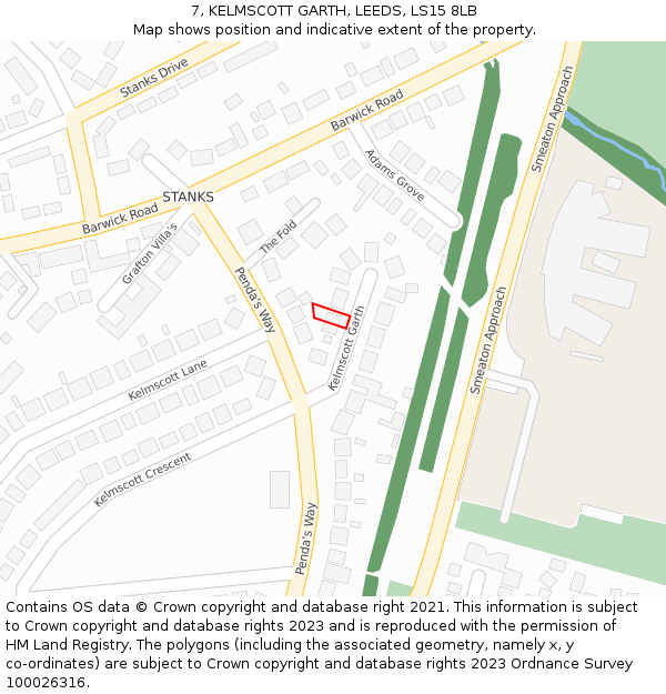 7, KELMSCOTT GARTH, LEEDS, LS15 8LB: Location map and indicative extent of plot