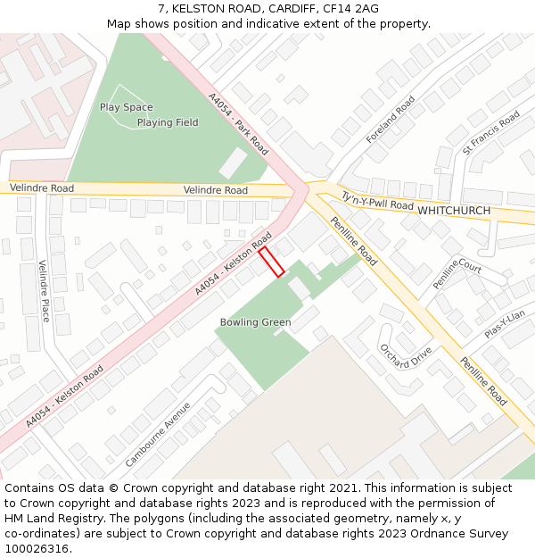 7, KELSTON ROAD, CARDIFF, CF14 2AG: Location map and indicative extent of plot