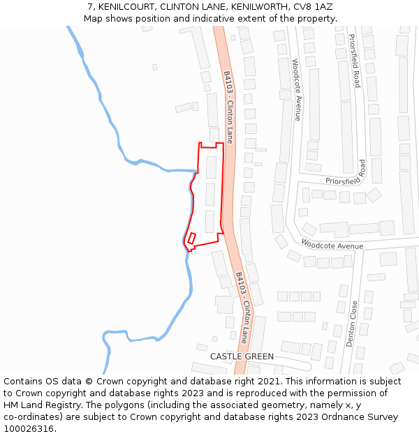 7, KENILCOURT, CLINTON LANE, KENILWORTH, CV8 1AZ: Location map and indicative extent of plot