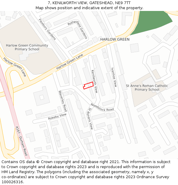 7, KENILWORTH VIEW, GATESHEAD, NE9 7TT: Location map and indicative extent of plot