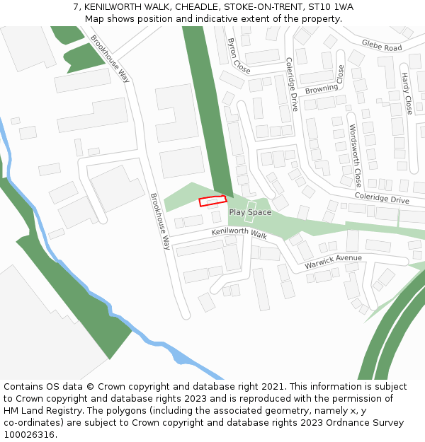 7, KENILWORTH WALK, CHEADLE, STOKE-ON-TRENT, ST10 1WA: Location map and indicative extent of plot