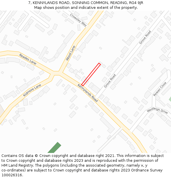 7, KENNYLANDS ROAD, SONNING COMMON, READING, RG4 9JR: Location map and indicative extent of plot