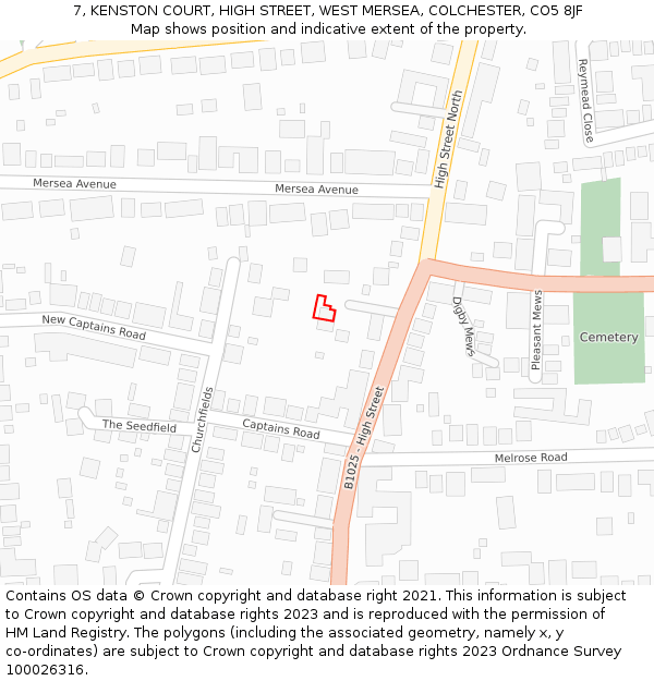 7, KENSTON COURT, HIGH STREET, WEST MERSEA, COLCHESTER, CO5 8JF: Location map and indicative extent of plot