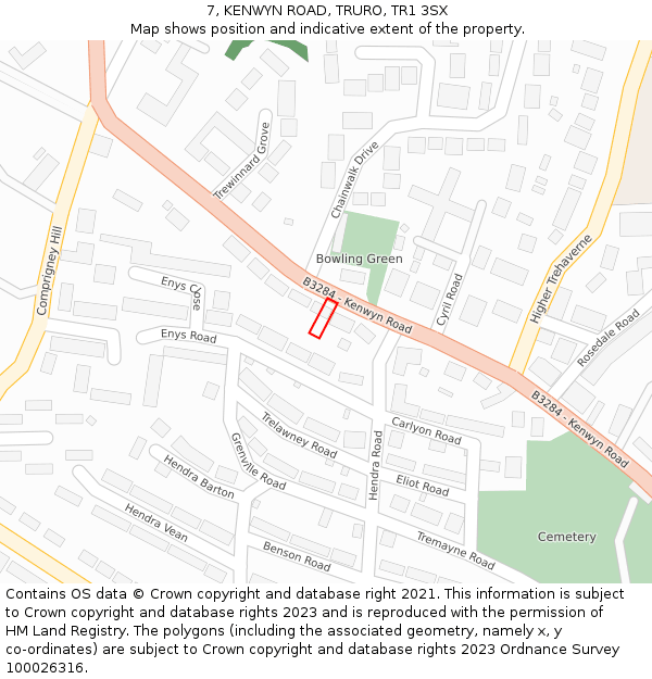 7, KENWYN ROAD, TRURO, TR1 3SX: Location map and indicative extent of plot