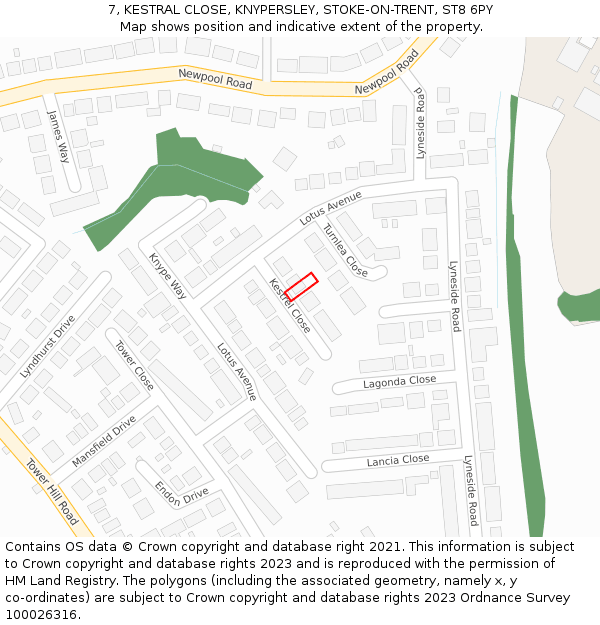 7, KESTRAL CLOSE, KNYPERSLEY, STOKE-ON-TRENT, ST8 6PY: Location map and indicative extent of plot