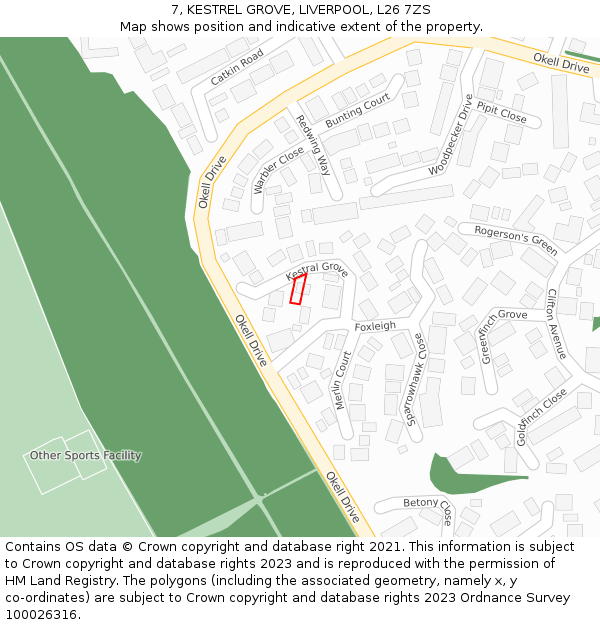 7, KESTREL GROVE, LIVERPOOL, L26 7ZS: Location map and indicative extent of plot