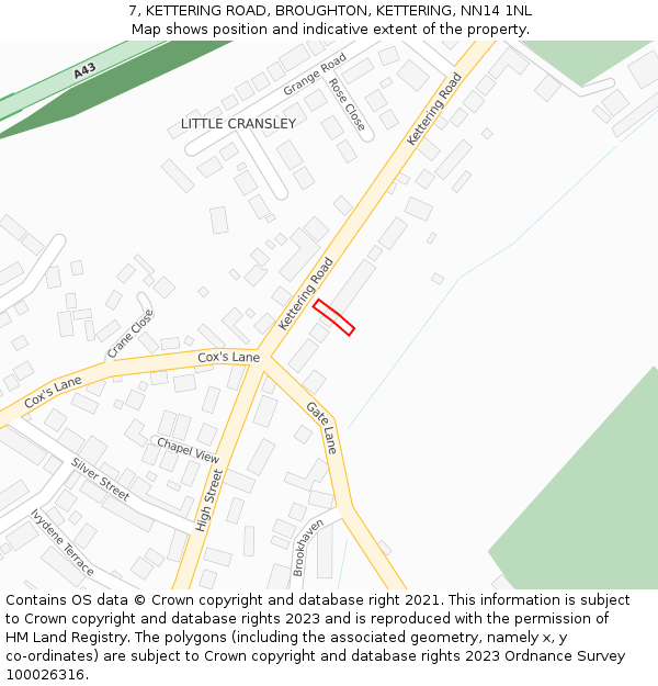 7, KETTERING ROAD, BROUGHTON, KETTERING, NN14 1NL: Location map and indicative extent of plot