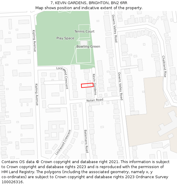7, KEVIN GARDENS, BRIGHTON, BN2 6RR: Location map and indicative extent of plot