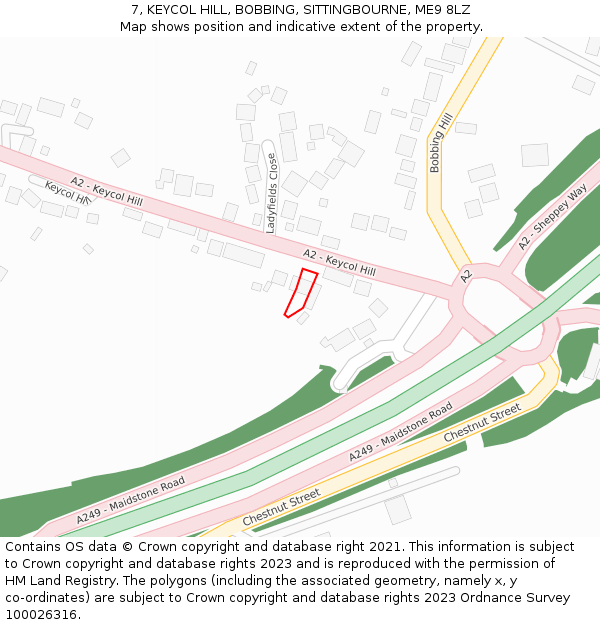 7, KEYCOL HILL, BOBBING, SITTINGBOURNE, ME9 8LZ: Location map and indicative extent of plot