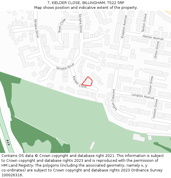 7, KIELDER CLOSE, BILLINGHAM, TS22 5RP: Location map and indicative extent of plot