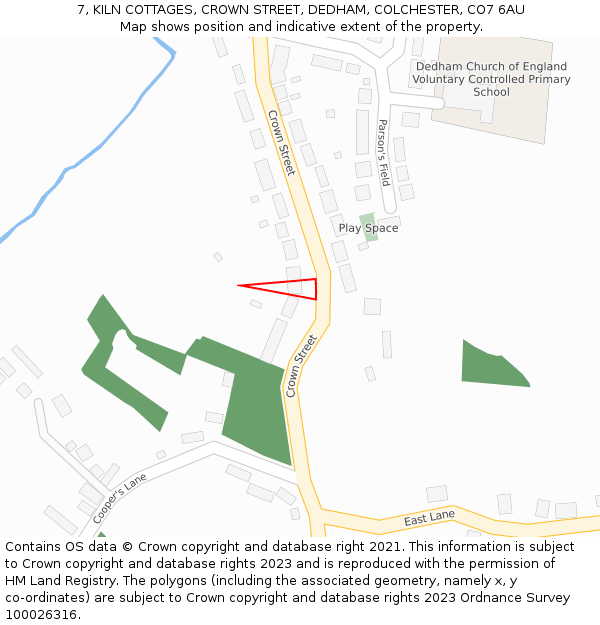 7, KILN COTTAGES, CROWN STREET, DEDHAM, COLCHESTER, CO7 6AU: Location map and indicative extent of plot