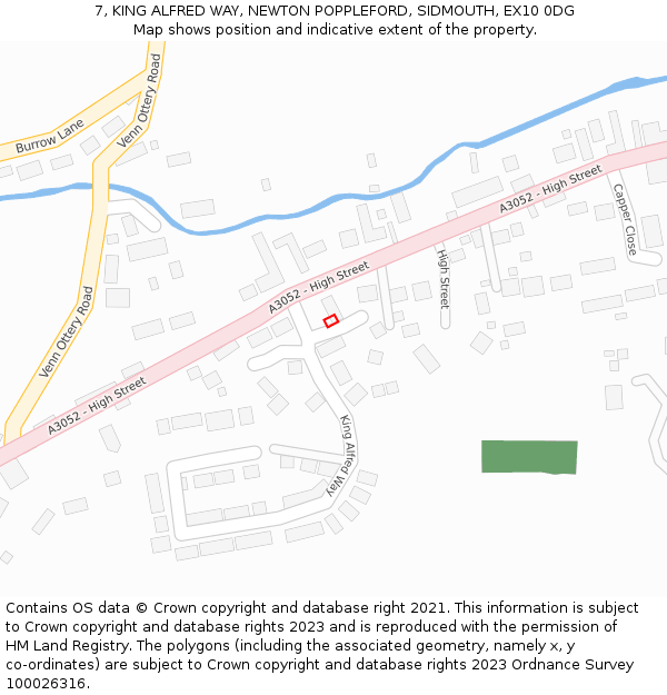 7, KING ALFRED WAY, NEWTON POPPLEFORD, SIDMOUTH, EX10 0DG: Location map and indicative extent of plot