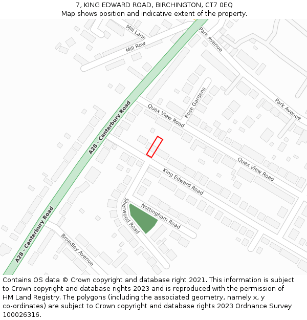 7, KING EDWARD ROAD, BIRCHINGTON, CT7 0EQ: Location map and indicative extent of plot