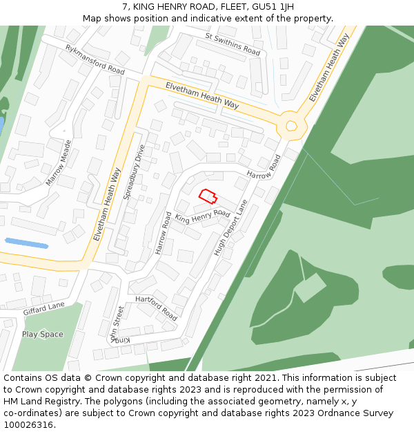 7, KING HENRY ROAD, FLEET, GU51 1JH: Location map and indicative extent of plot