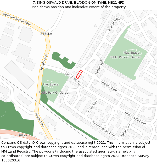 7, KING OSWALD DRIVE, BLAYDON-ON-TYNE, NE21 4FD: Location map and indicative extent of plot