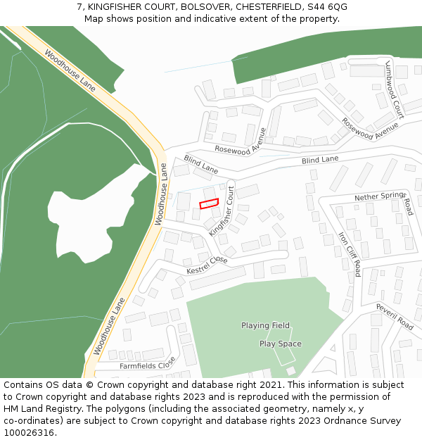 7, KINGFISHER COURT, BOLSOVER, CHESTERFIELD, S44 6QG: Location map and indicative extent of plot