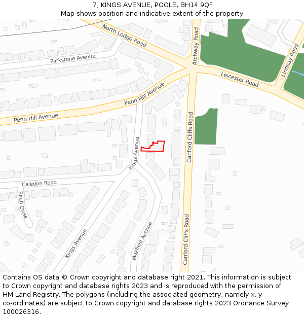 7, KINGS AVENUE, POOLE, BH14 9QF: Location map and indicative extent of plot