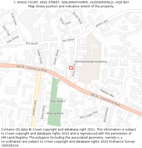 7, KINGS COURT, KING STREET, SKELMANTHORPE, HUDDERSFIELD, HD8 9DY: Location map and indicative extent of plot