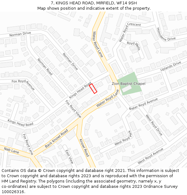 7, KINGS HEAD ROAD, MIRFIELD, WF14 9SH: Location map and indicative extent of plot