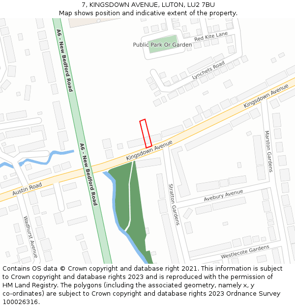 7, KINGSDOWN AVENUE, LUTON, LU2 7BU: Location map and indicative extent of plot