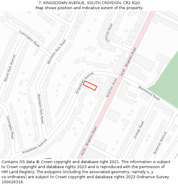 7, KINGSDOWN AVENUE, SOUTH CROYDON, CR2 6QG: Location map and indicative extent of plot