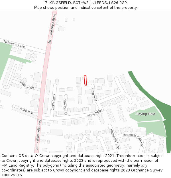 7, KINGSFIELD, ROTHWELL, LEEDS, LS26 0GP: Location map and indicative extent of plot