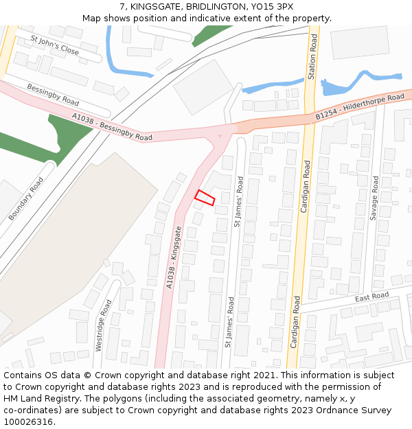 7, KINGSGATE, BRIDLINGTON, YO15 3PX: Location map and indicative extent of plot