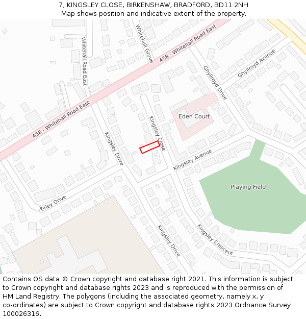 7, KINGSLEY CLOSE, BIRKENSHAW, BRADFORD, BD11 2NH: Location map and indicative extent of plot