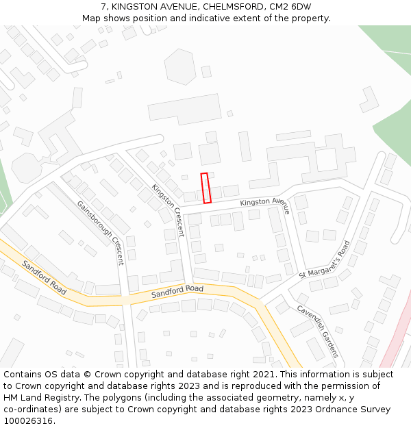 7, KINGSTON AVENUE, CHELMSFORD, CM2 6DW: Location map and indicative extent of plot